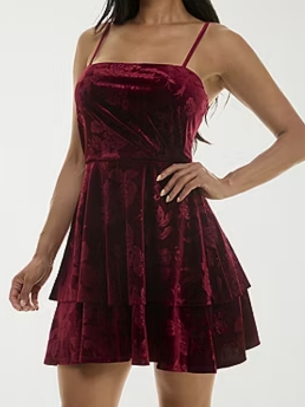 Trixxi Floral Velvet Layered Mini Dress